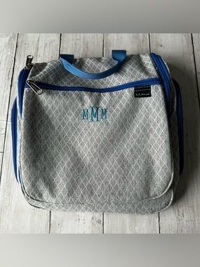 PREOWNED L.L. BEAN MEDIUM TOILETRY TRAVEL BAG GREY BLUE WITH EMBROIDERY